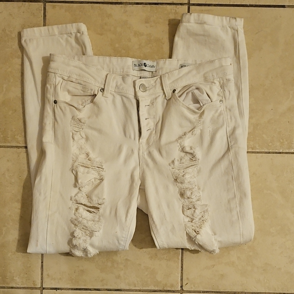 Duo & Quadro Women's Distressed Cream Skinny Jeans